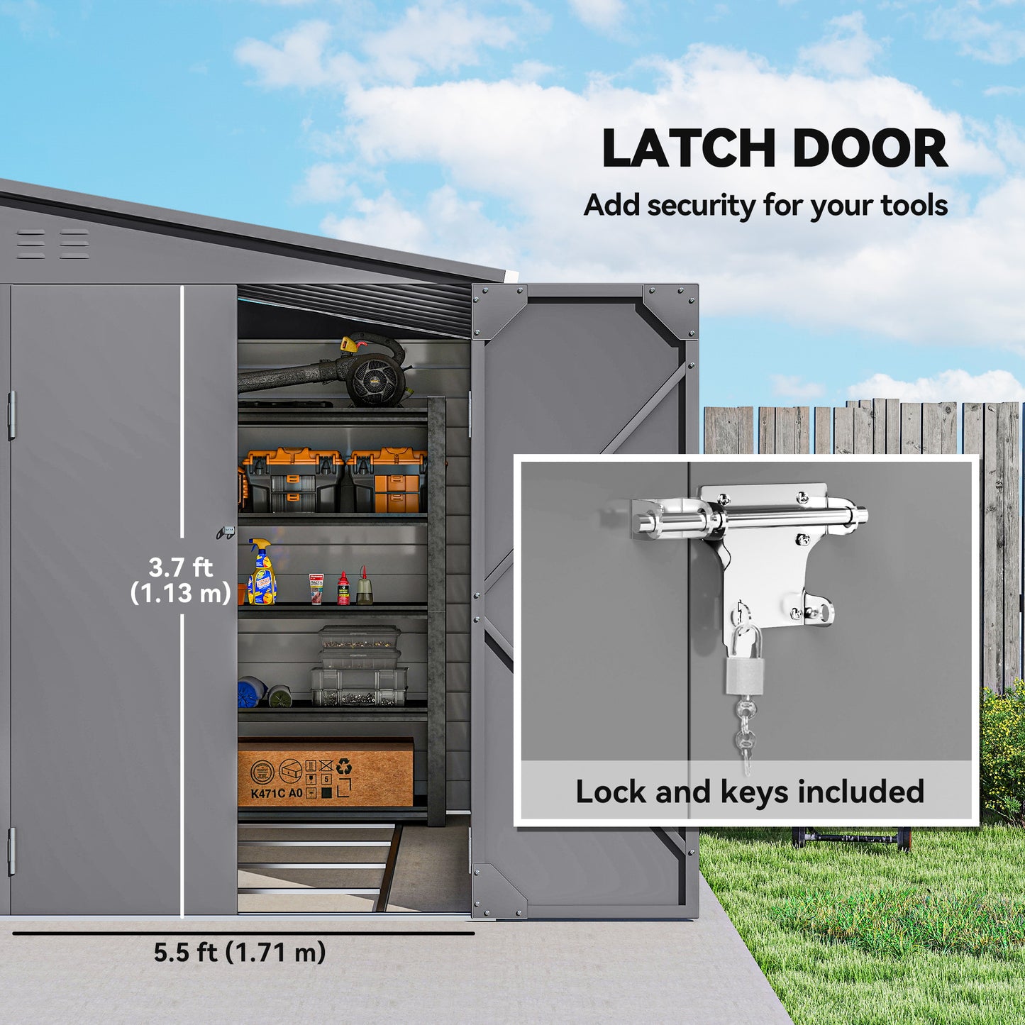 Outsunny 5x9ft Galvanised Metal Garden Shed With Foundation Kit Lean To Lockable Doors Gloves And 2 Air Vents Grey