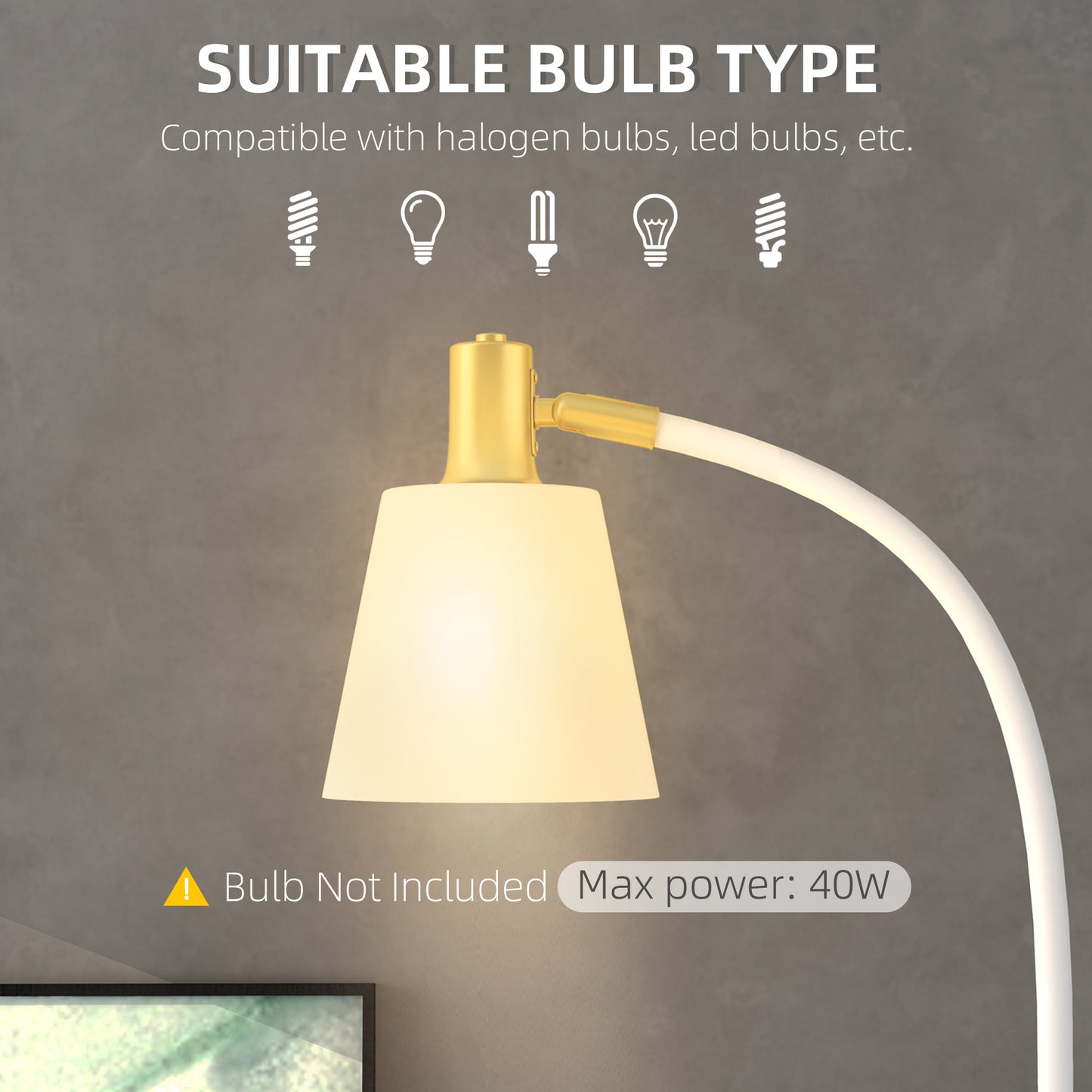 HOMCOM Adjustable Floor Lamp For Living Room With Reading Spotlight Max Height 160 Cm White Gold Finish E27 LED