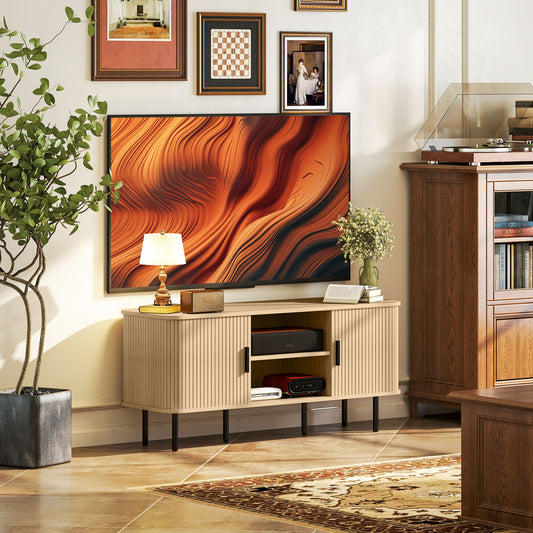 HOMCOM TV Stand Cabinet For TVs Up To 55 Inches Oak Tone With Storage Shelves And Cupboard For Living Room
