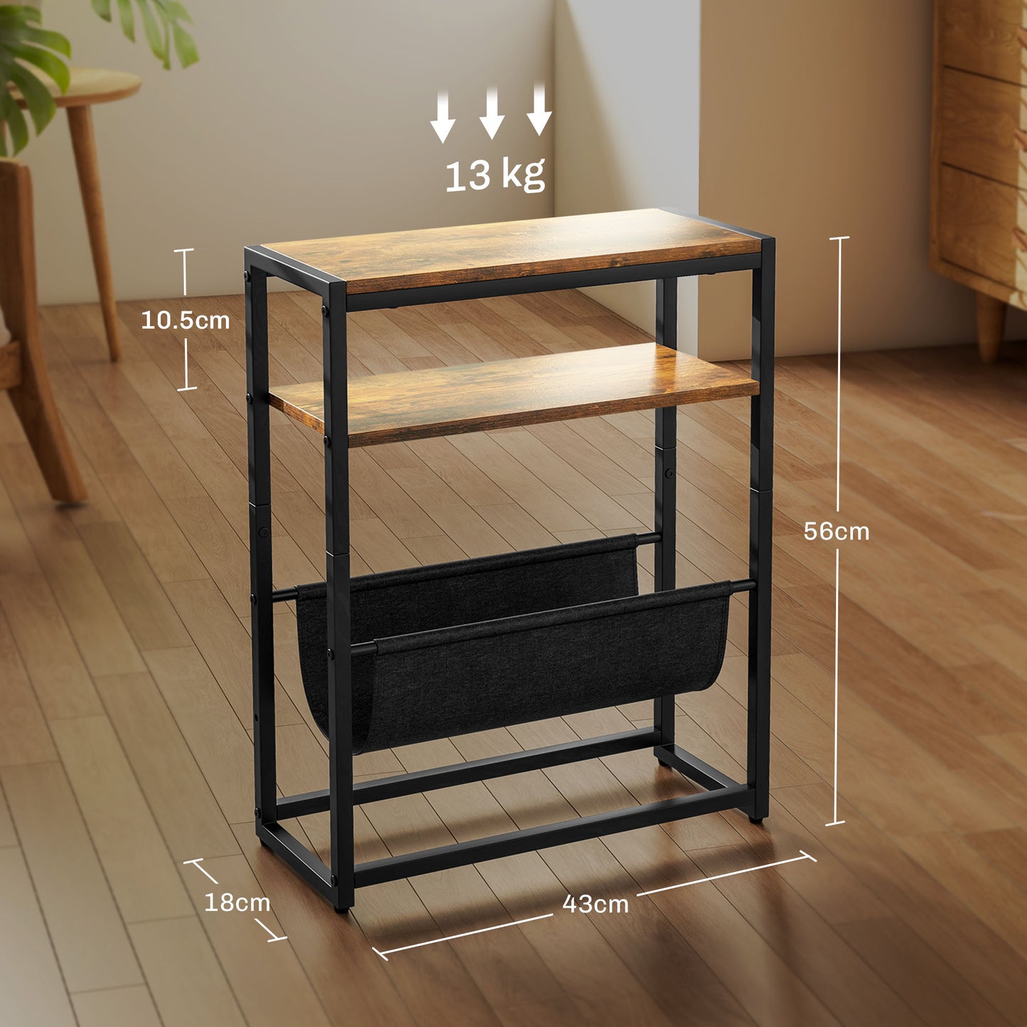 HOMCOM Narrow Side Table End Table With 3 Tier Storage And V Shaped Magazine Holder For Living Room Or Bedroom