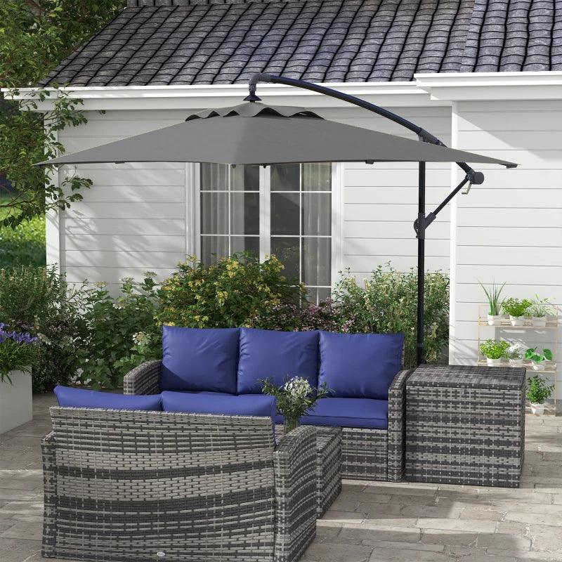 Outsunny 3x2m Cantilever Parasol - Rectangular Hanging Patio Umbrella with Cross Base, Crank Handle, and 6 Ribs - Outdoor Pool, Garden, Balcony Sun Shade - Grey - ALL4U RETAILER LTD