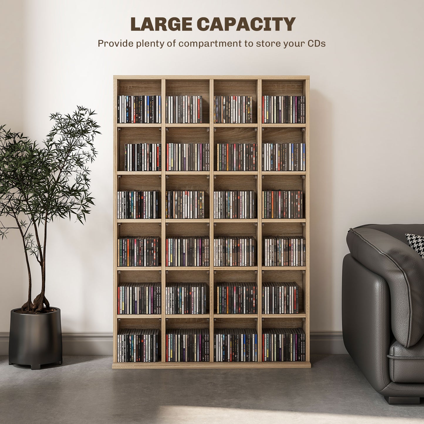 HOMCOM Modern Adjustable CD and DVD Storage Unit in Natural Wood Finish - 89 x 130.5 cm - ALL4U RETAILER LTD