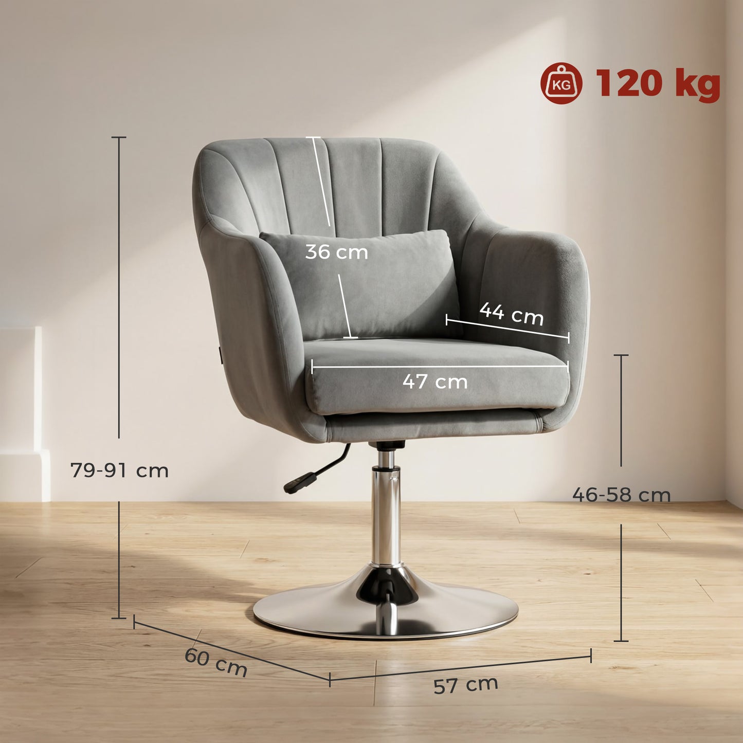 HOMCOM Retro Velvet Swivel Tub Chair With Steel Frame Cushioned Seat And Armrests Grey