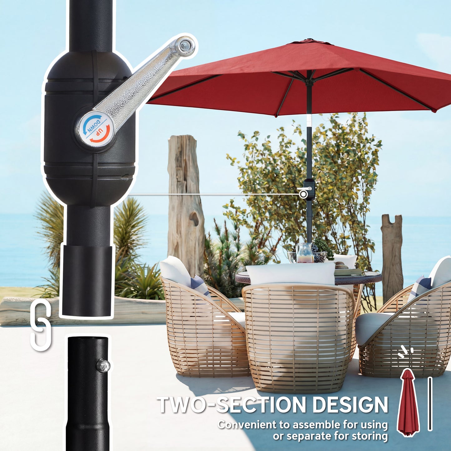 Outsunny 2.6 m Garden Parasol Umbrella With Aluminium Pole Tilt And Crank Vent Wine Red Outdoor Patio Shade