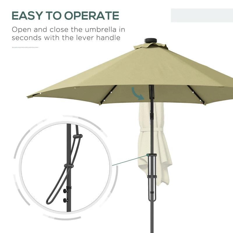 Outsunny 3m Garden Cantilever Umbrella with Solar LED Lights - Cross Base, Waterproof Cover - Stylish Beige Patio Parasol for Enhanced Outdoor Comfort - ALL4U RETAILER LTD