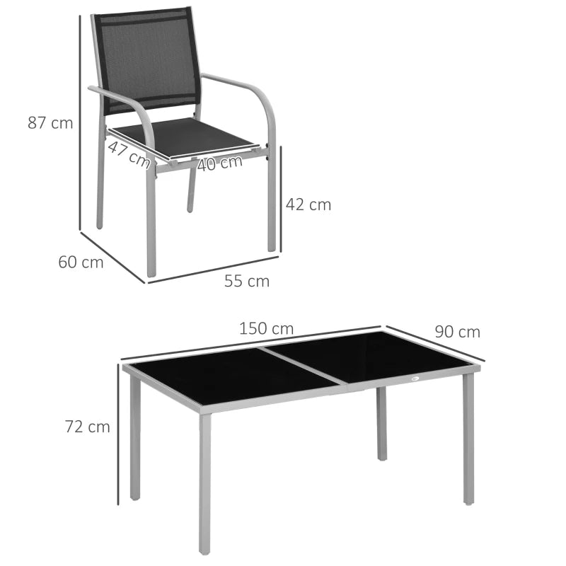 Outsunny 7 Piece Garden Dining Set, Steel Outdoor Table and Chairs, Black - ALL4U RETAILER LTD