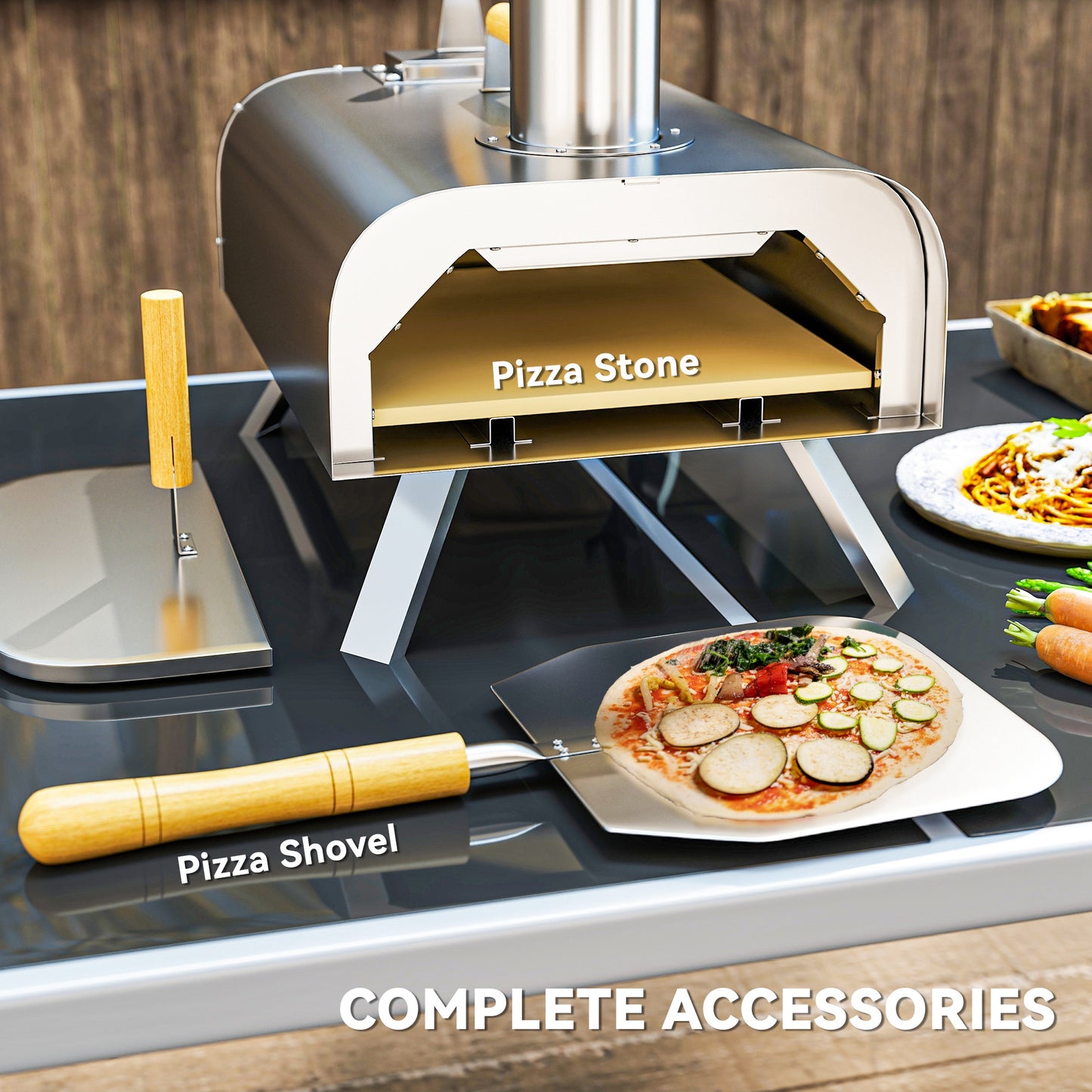 Outsunny Outdoor Pizza Oven Portable Wood Fired Oven With Stone And Peel 12 Inch Stainless Steel