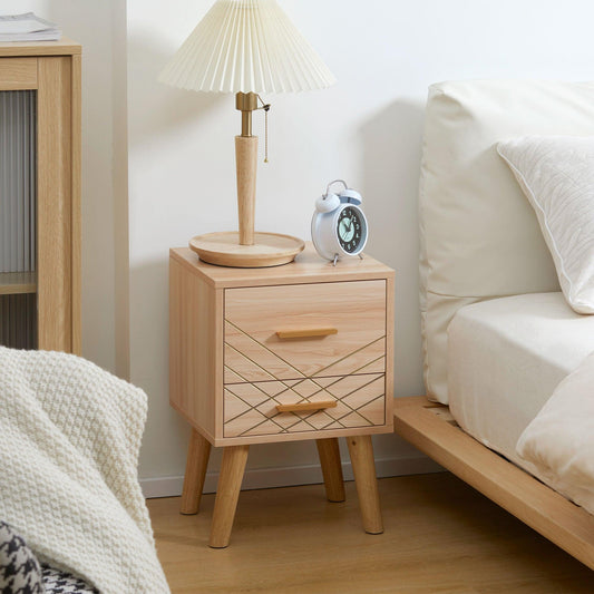 HOMCOM Bedside Cabinet, Nordic Bedside Table with 2 Drawers Wood Leg - ALL4U RETAILER LTD