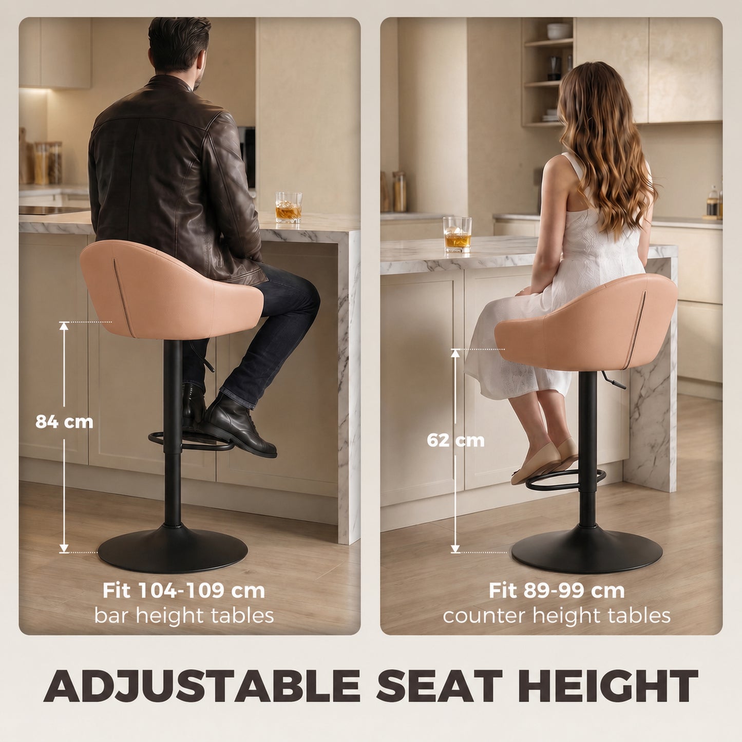 Homcom Adjustable Bar Stools Set Of 2 Swivel Counter Height Brown