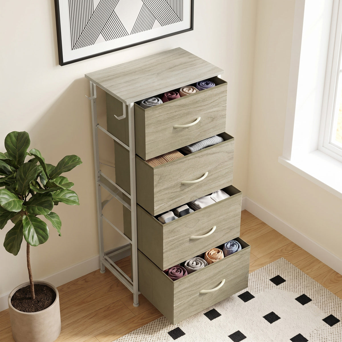 Homcom Fabric Chest Of Drawers With 4 Pockets And Steel Frame