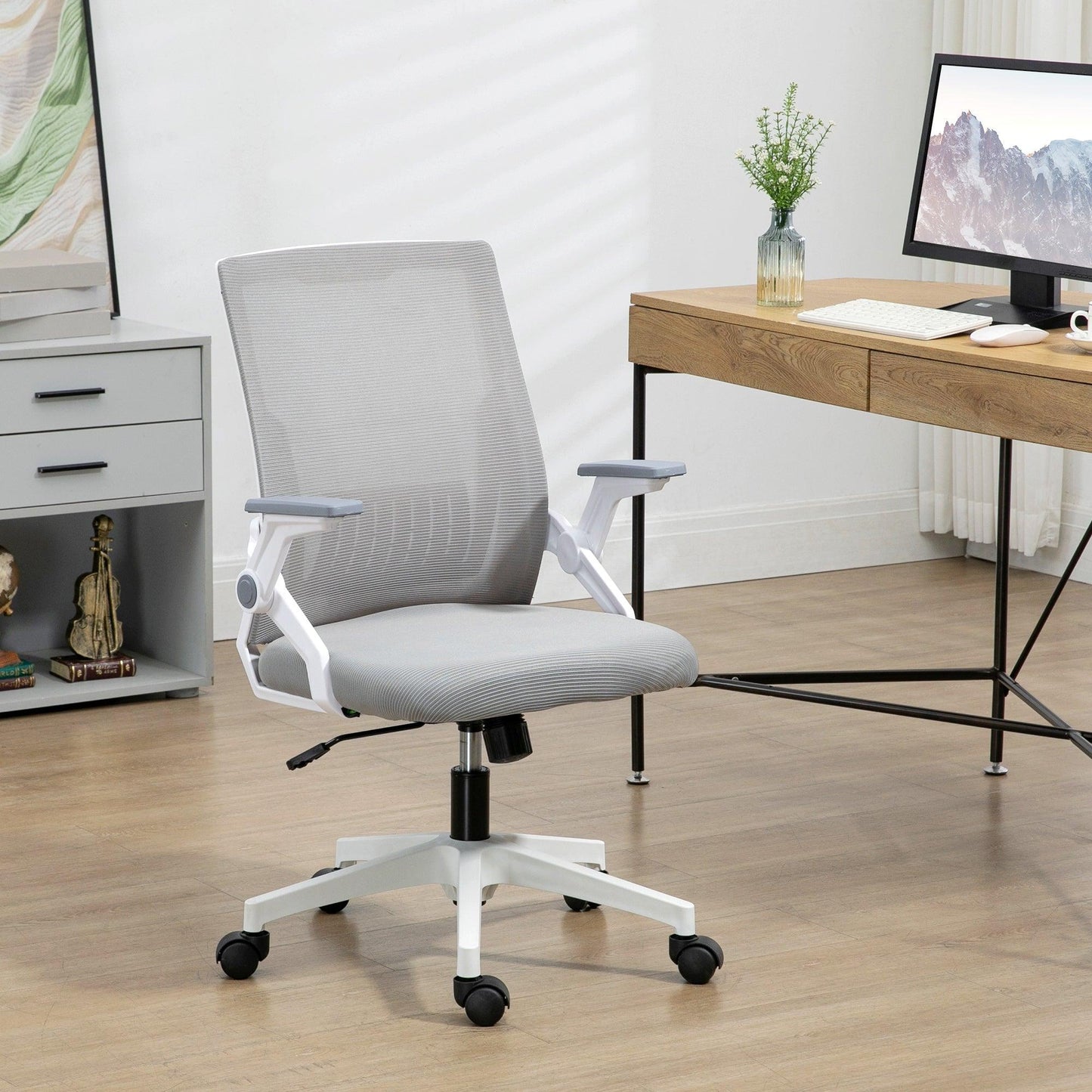 Vinsetto Mesh Office Chair for Home with Lumbar Support, Flip-up Arm, Wheels - ALL4U RETAILER LTD