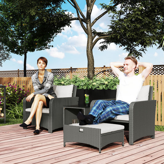 Outsunny Five Piece Rattan Garden Furniture Set With Two Tier Coffee Table And Ottomans Cream White