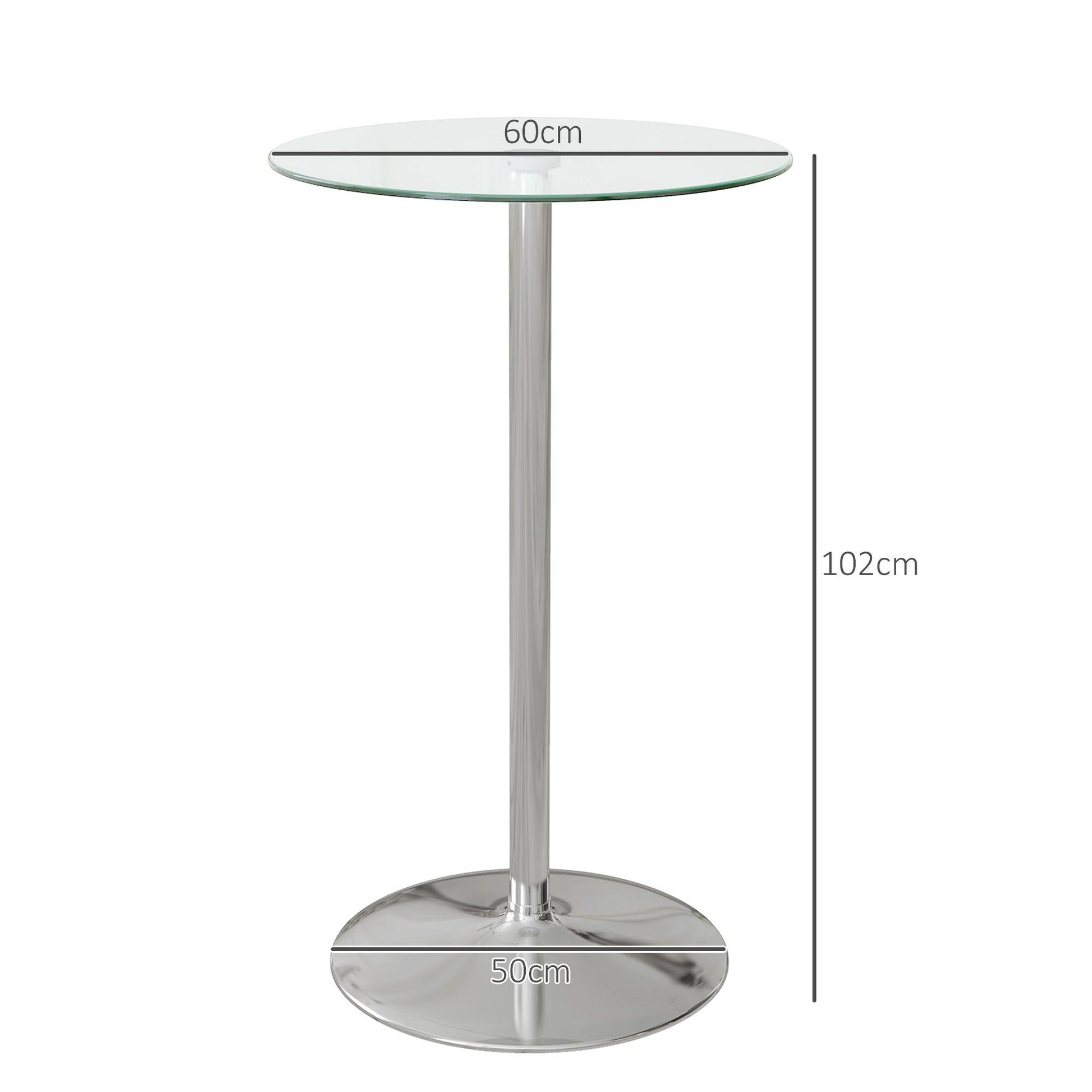 HOMCOM High Top Bar Table, Round Kitchen Table with Tempered Glass Top and Steel Base, Bistro Table for 2 People, Clear - ALL4U RETAILER LTD