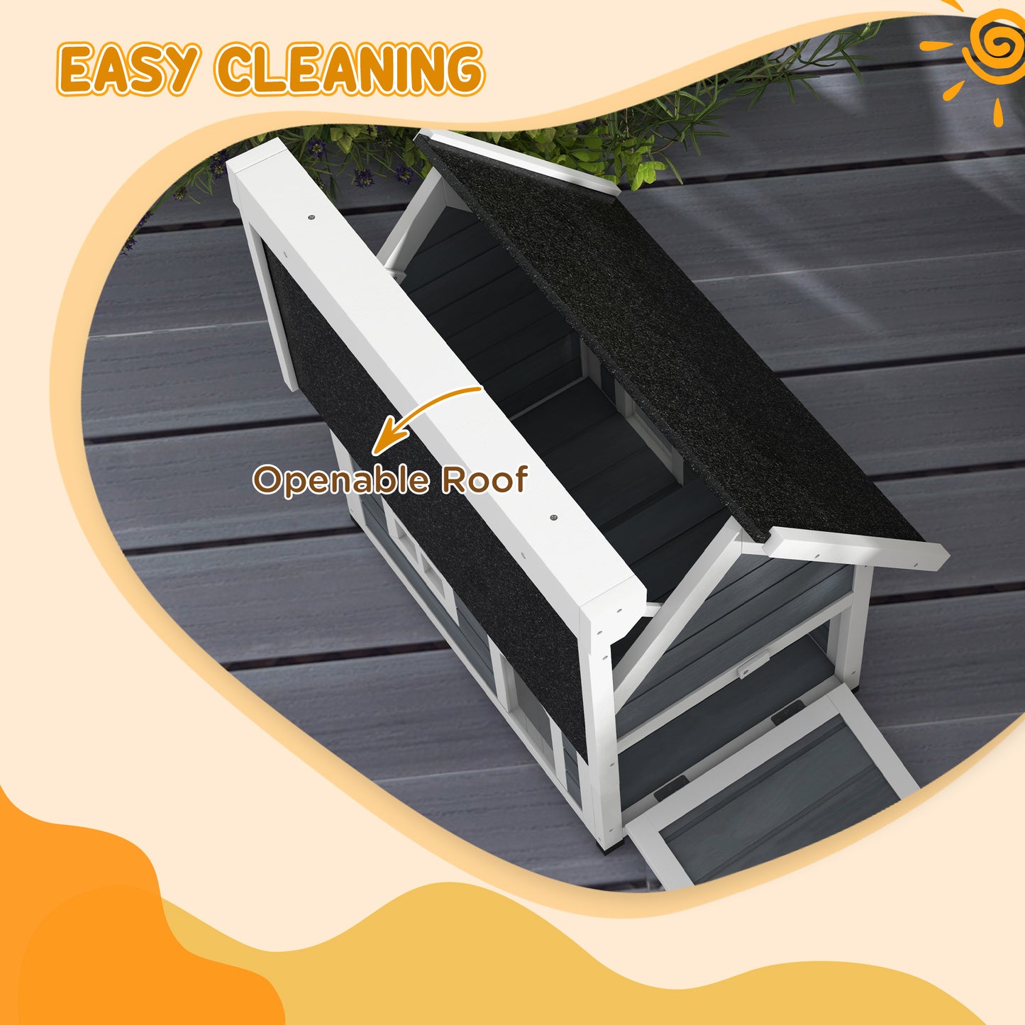 PawHut Outdoor Wooden Cat Shelter with Waterproof Asphalt Roof and Easy Access Doors - Grey Cat House - ALL4U RETAILER LTD