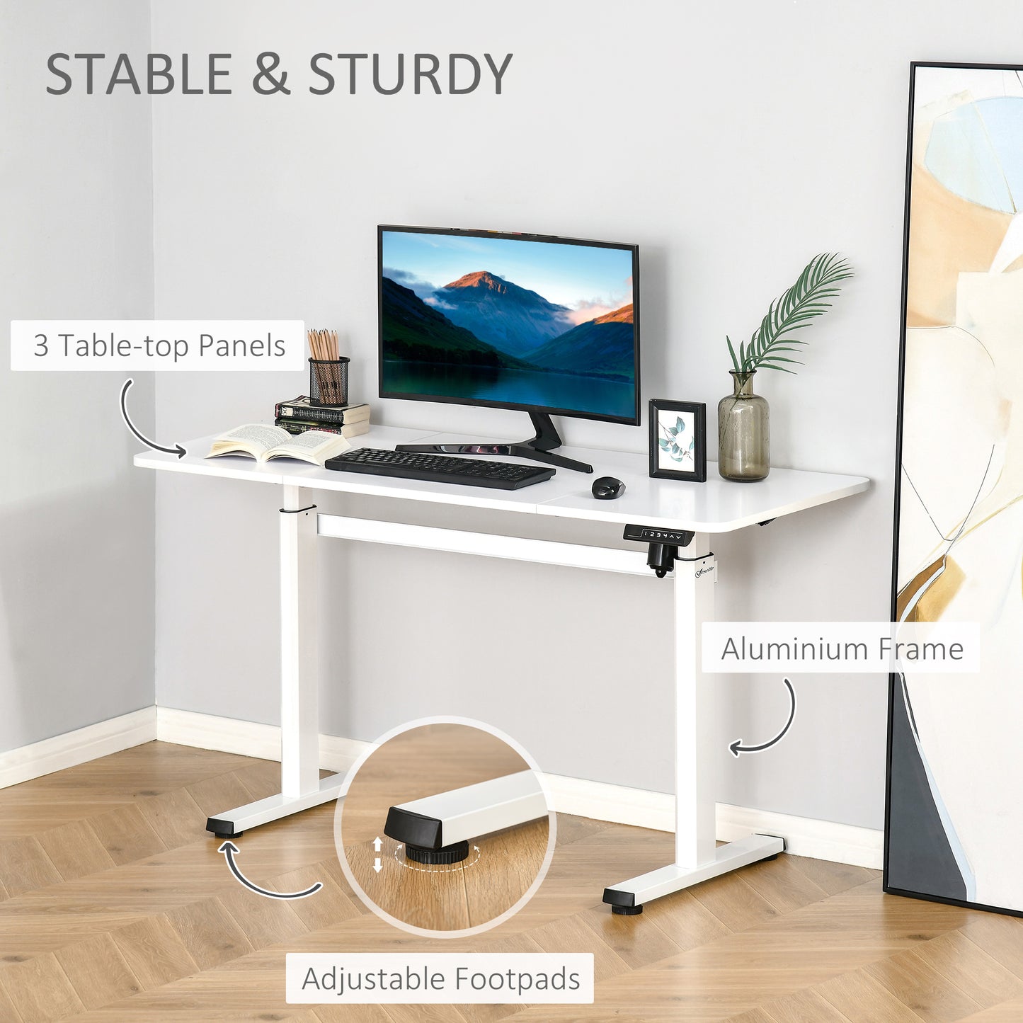 Vinsetto Electric Adjustable Stand-Up Desk with Large Surface, Motorized Height Control for Home Office, White - ALL4U RETAILER LTD