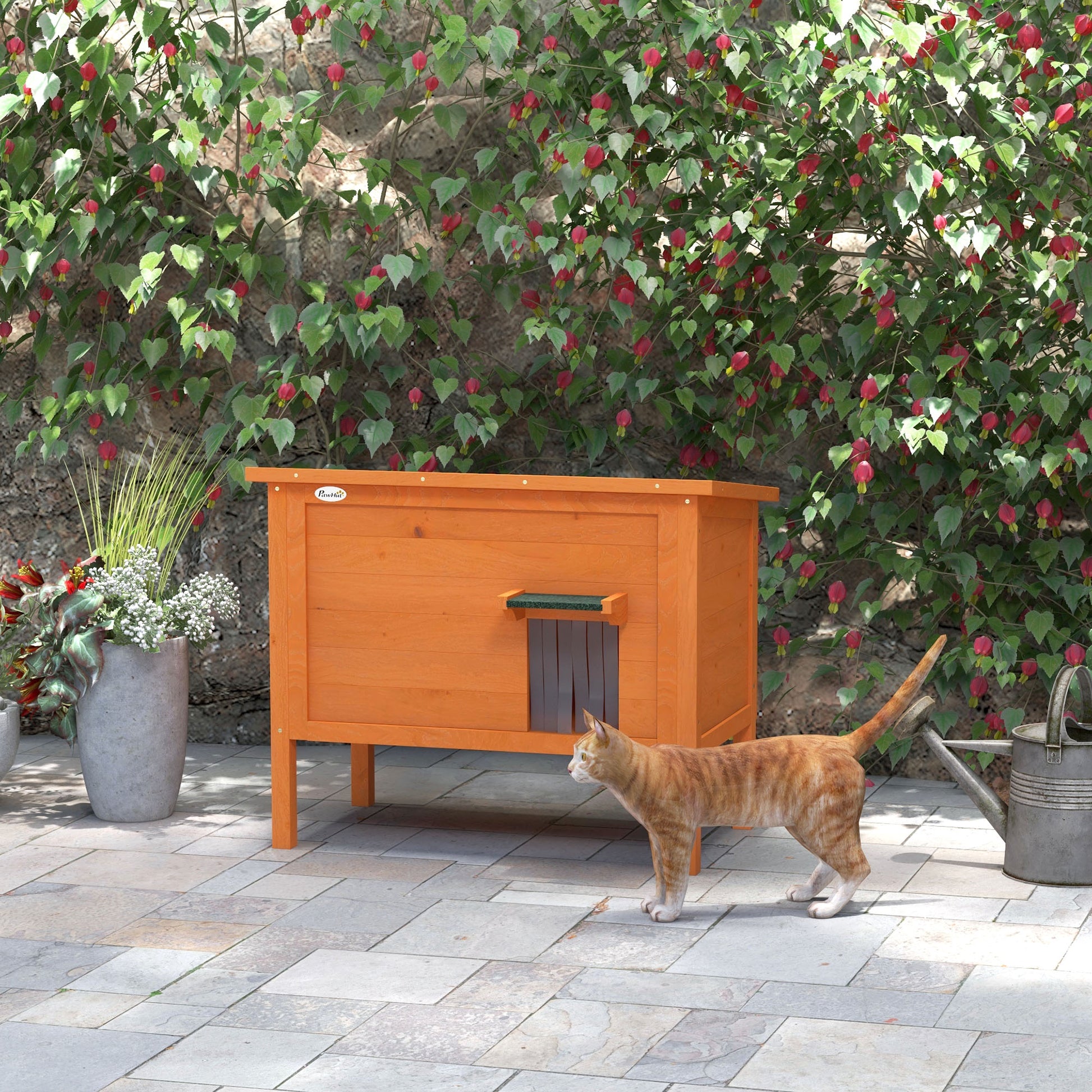 PawHut Outdoor Insulated Cat Shelter with Removable Floor and Weather-Resistant Roof - Orange - ALL4U RETAILER LTD