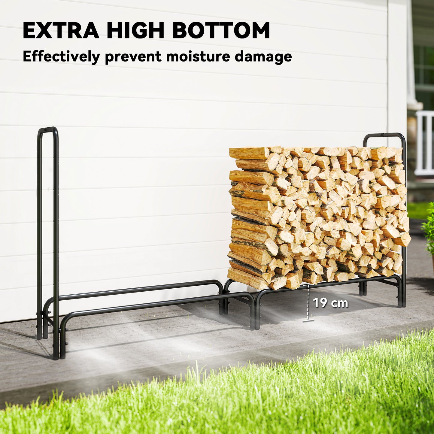 Outsunny Firewood Rack With Waterproof Cover Heavy Duty Metal Log Store For Indoor Outdoor 200 X 36 X 99 CM Dark Green