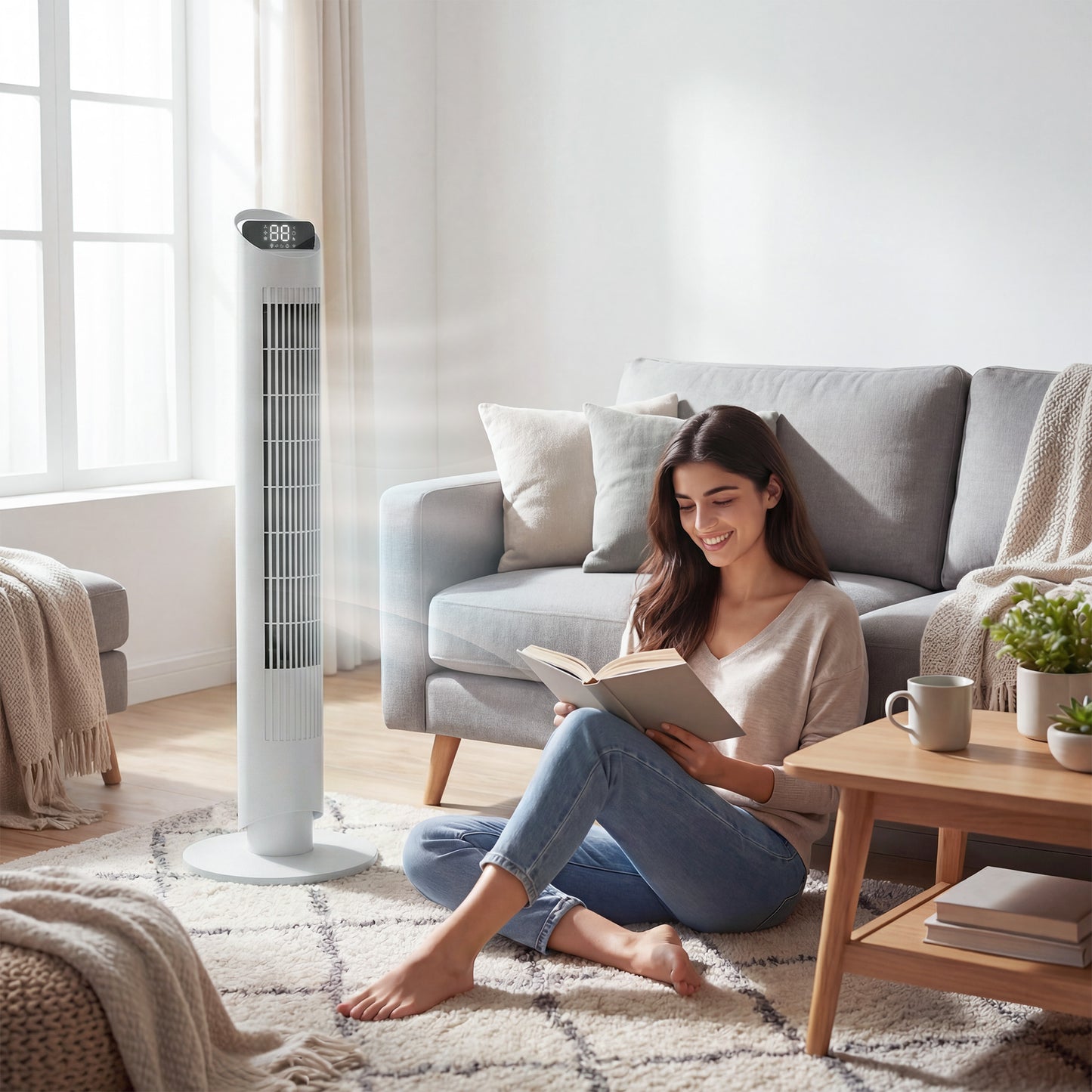 HOMCOM Tower Fan With WiFi App Remote Control Standing Floor Cooling Fan 101.8 cm White