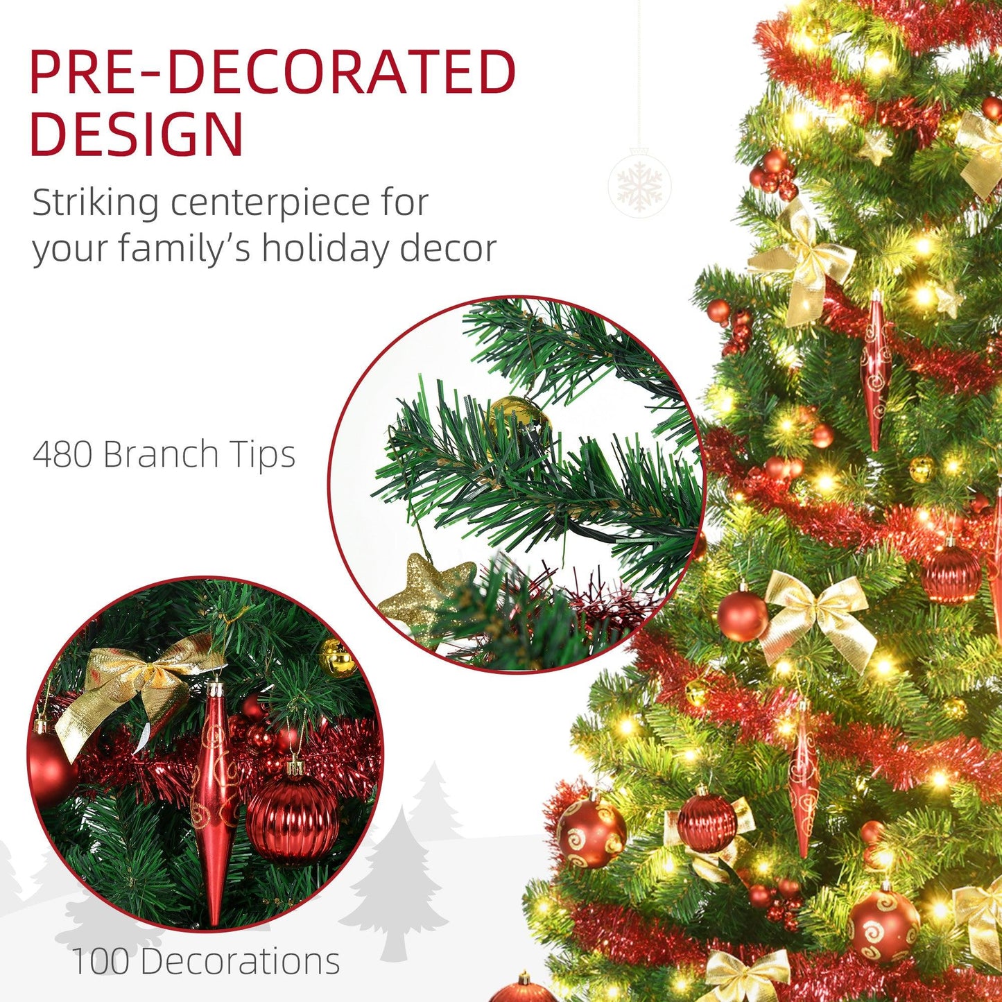 HOMCOM 6' Artificial Prelit Christmas Tree with Warm White LED Lights - ALL4U RETAILER LTD