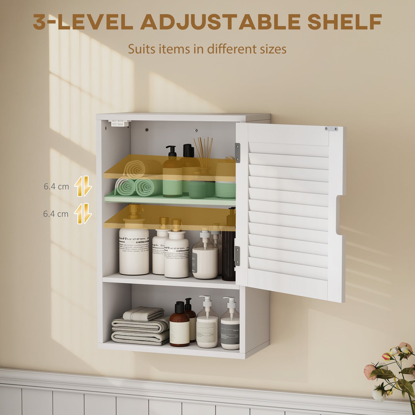 HOMCOM Wall Mounted Bathroom Cabinet With Adjustable Shelves White 40 x 20 x 60 cm