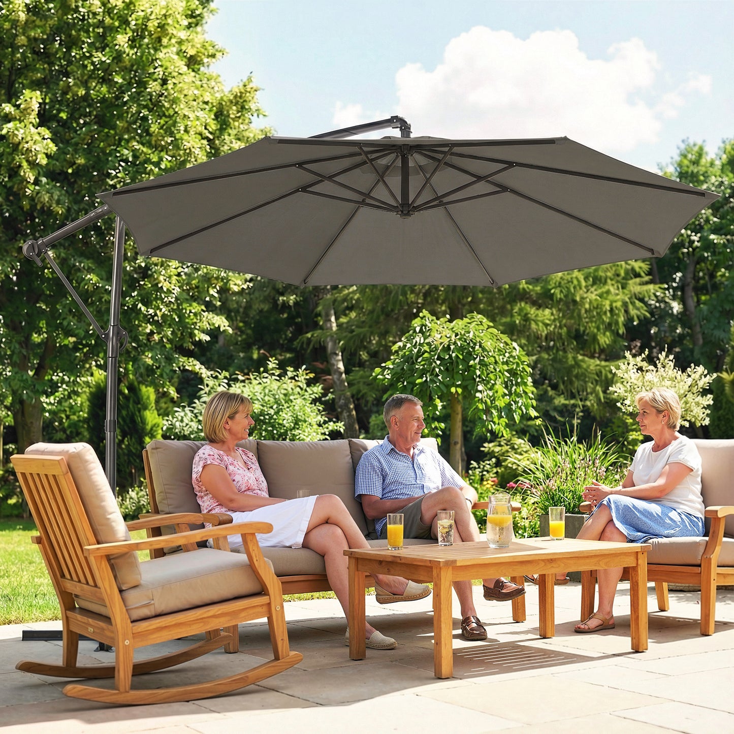 Outsunny 3m Garden Cantilever Parasol With Cover Round Overhanging Umbrella 360 Degree Rotation Tilt Grey