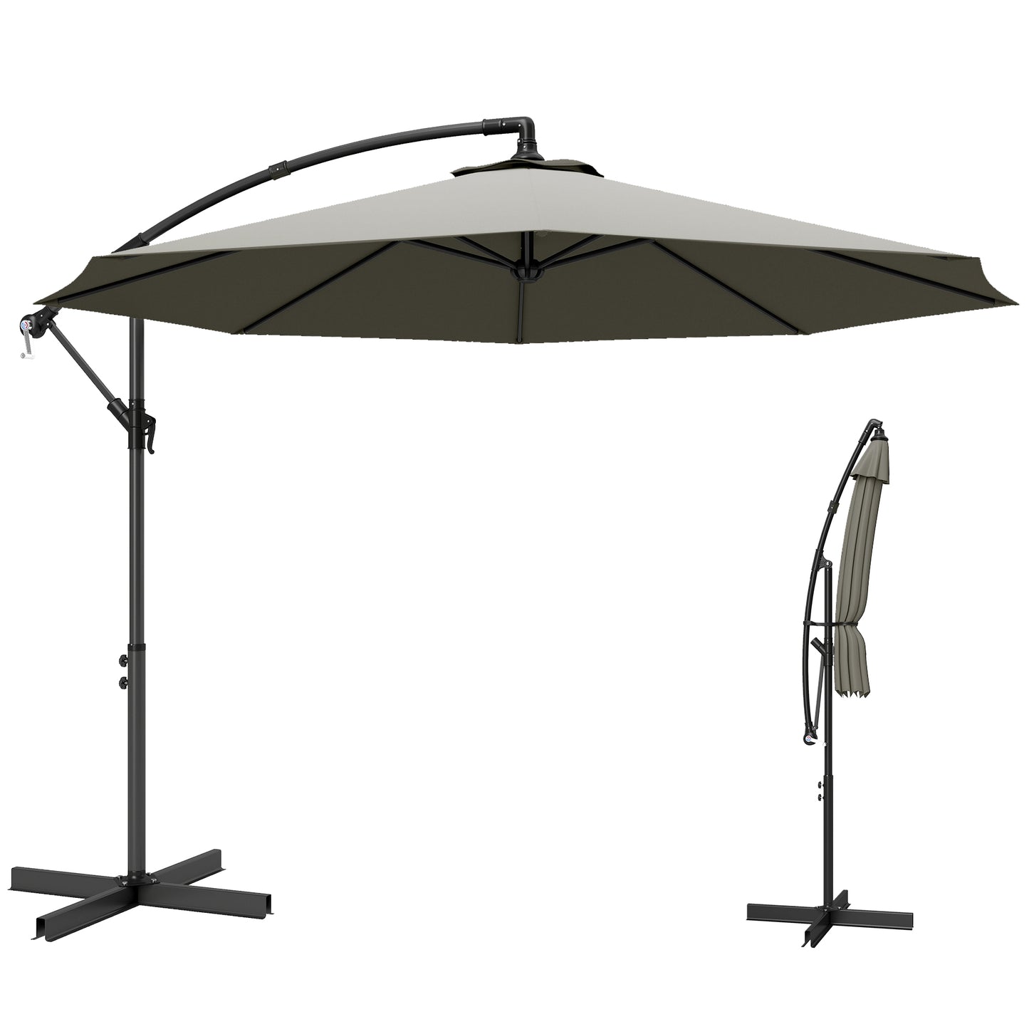 Outsunny 3M Overhanging Cantilever Parasol With Cross Base Light Grey Outdoor Umbrella For Patio