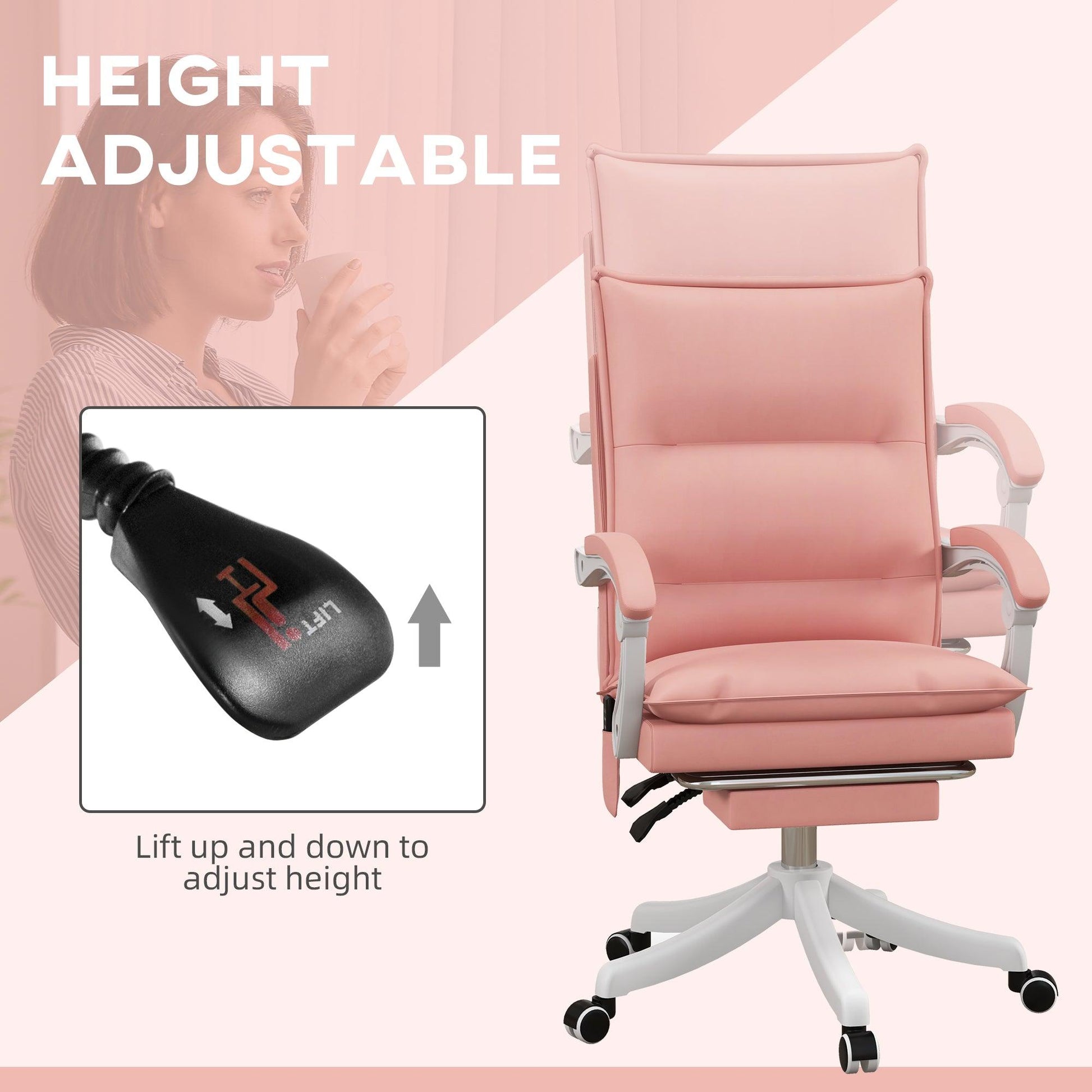 Vinsetto Vibration Massage Office Chair with Heat, Faux Leather, Pink - ALL4U RETAILER LTD