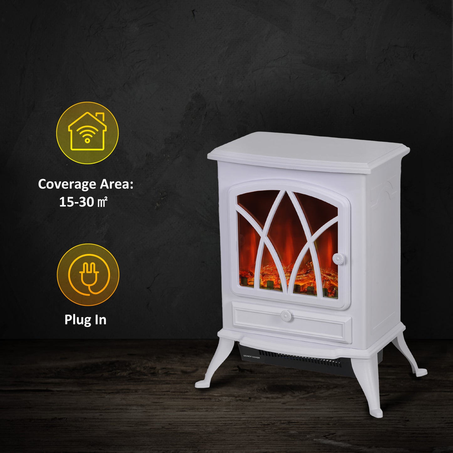 HOMCOM Vintage Electric Fireplace Heater 1kW to 2kW with Adjustable Thermostat White Realistic Faux Fire Ambience