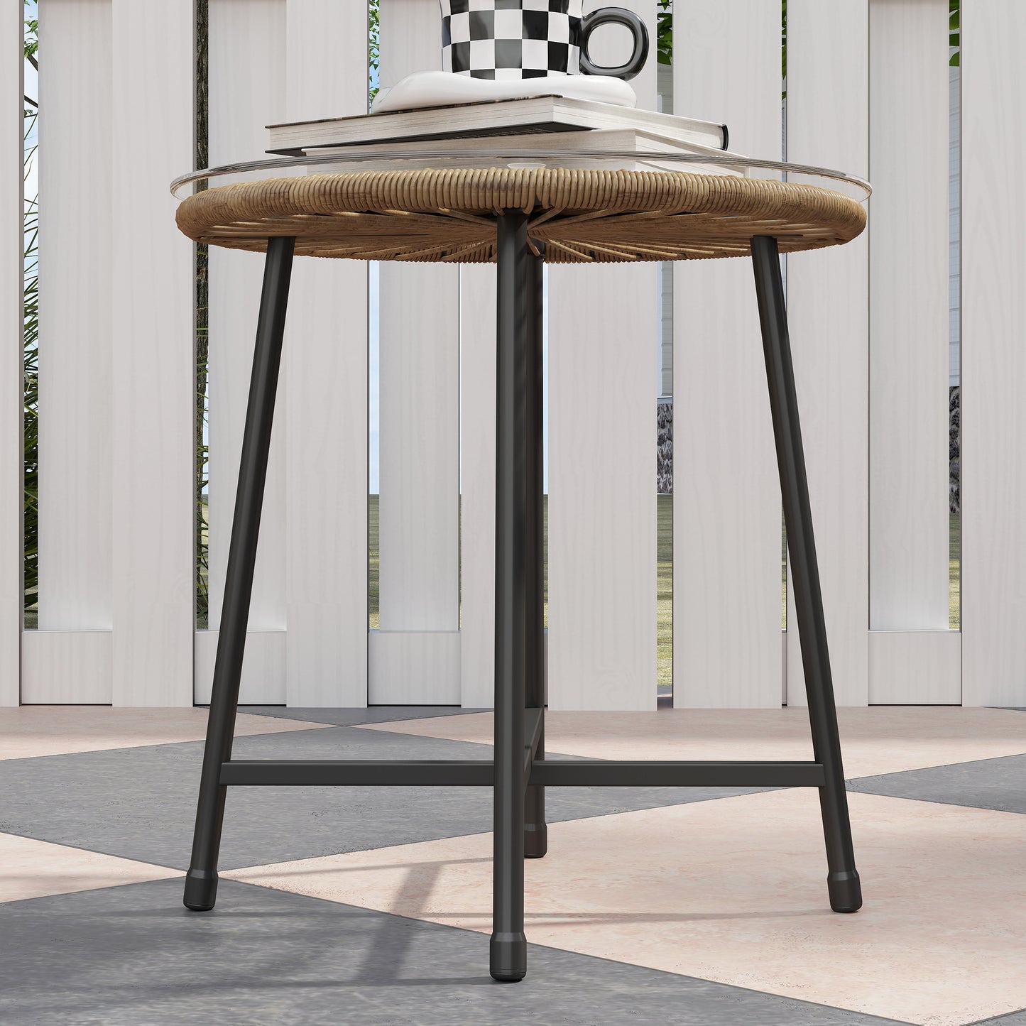 Outsunny 3 Piece Rattan Wicker Bistro Set With Cushions And Glass Top Table For Outdoor Patio Balcony
