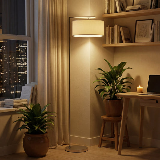 HOMCOM Floor Lamp Modern Standing Lamp With Linen Lampshade 153cm Silver Tone For Living Room Bedroom Dining Room