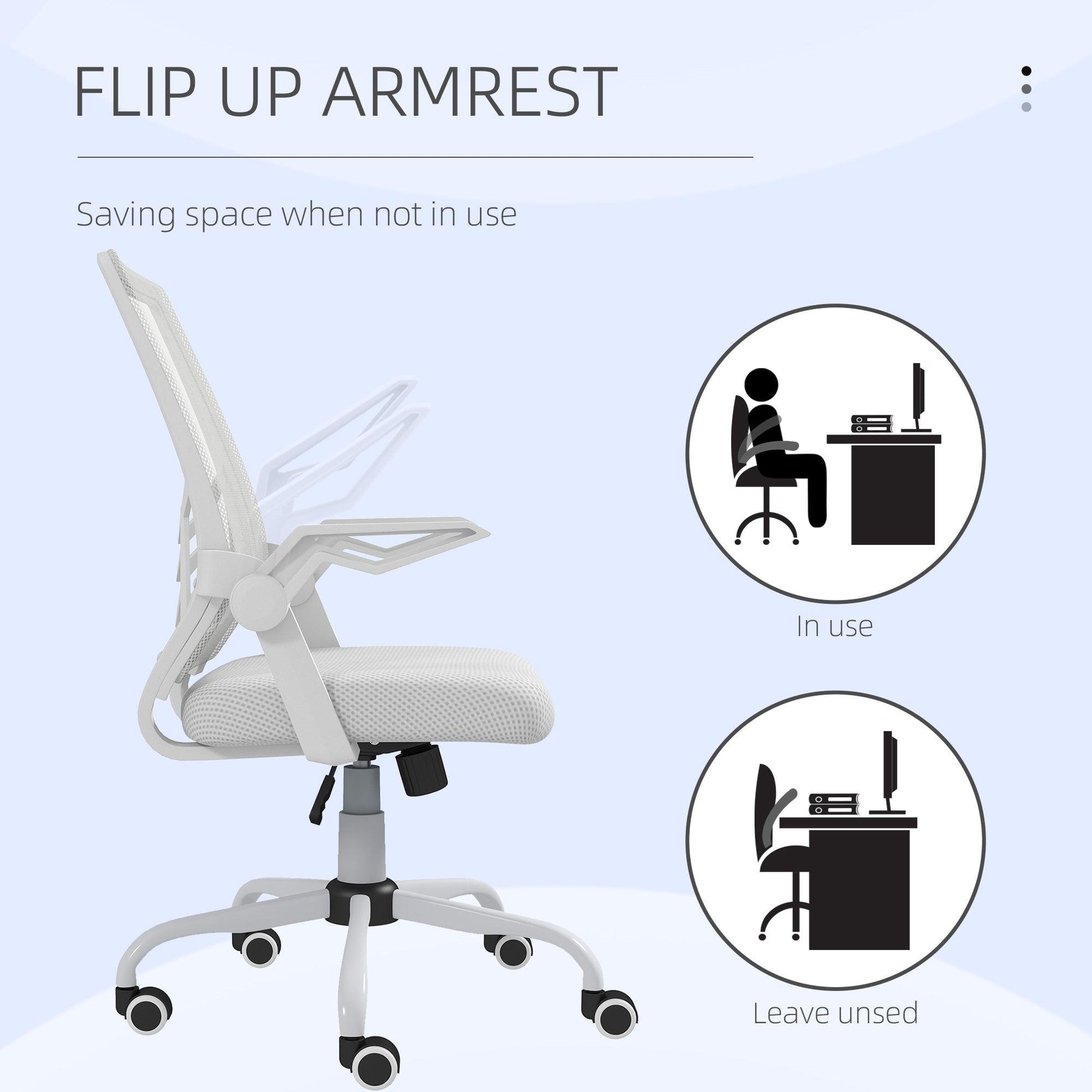 Vinsetto Mesh Office Chair, Computer Desk Chair with Flip-up Armrests, Lumbar Back Support and Swivel Wheels, White - ALL4U RETAILER LTD