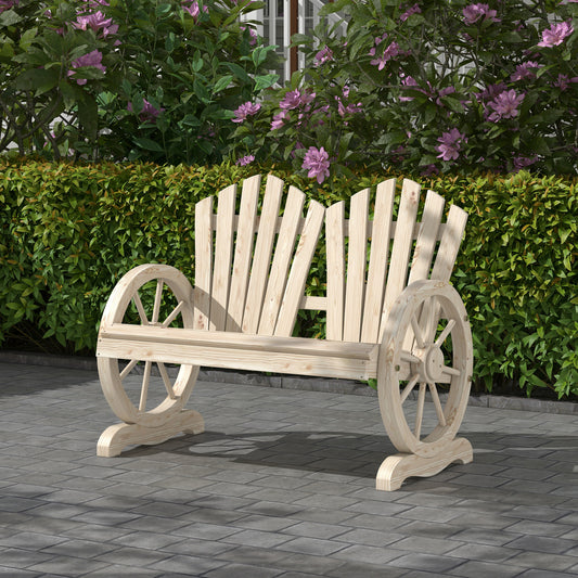 Outsunny Fir Wood Love Seat With Wheel Shaped Armrests Outdoor Patio Chair For Two People Natural Wood Finish