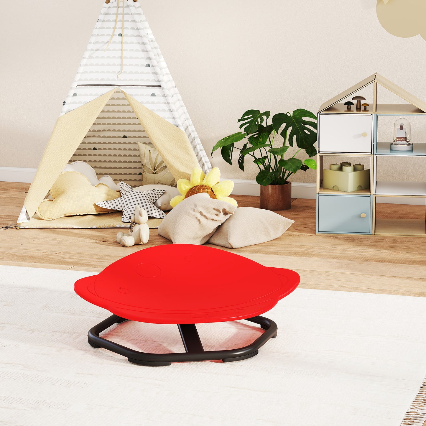 Aiyaplay Planet Shaped Kids Swivel Chair for Sensory Spinning Balance and Coordination Training Red