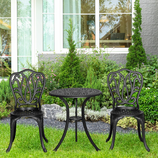Outsunny 3 Piece Garden Bistro Set Cast Aluminium Outdoor Furniture With Umbrella Hole For Balcony Porch Patio Black