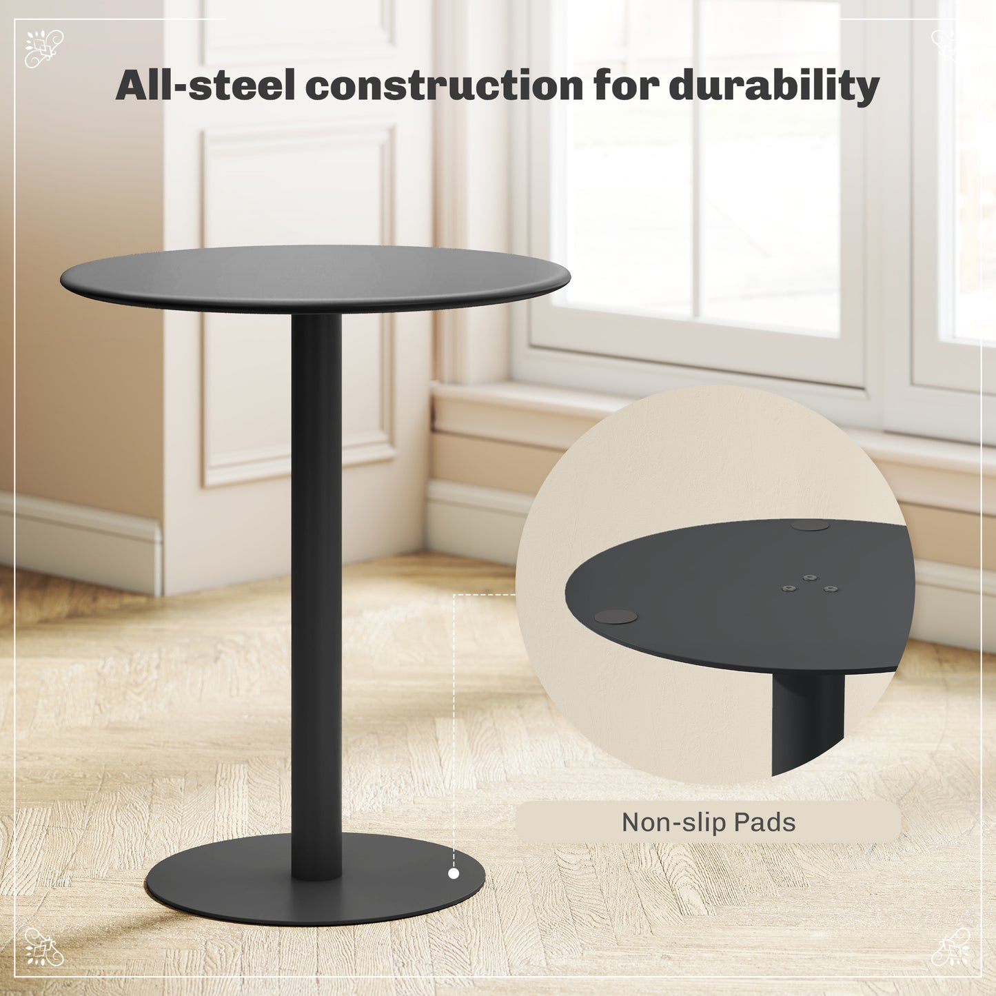 HOMCOM Round Dining Table With Steel Base For Living Room And Dining Room 60 cm Diameter 72 cm High Black