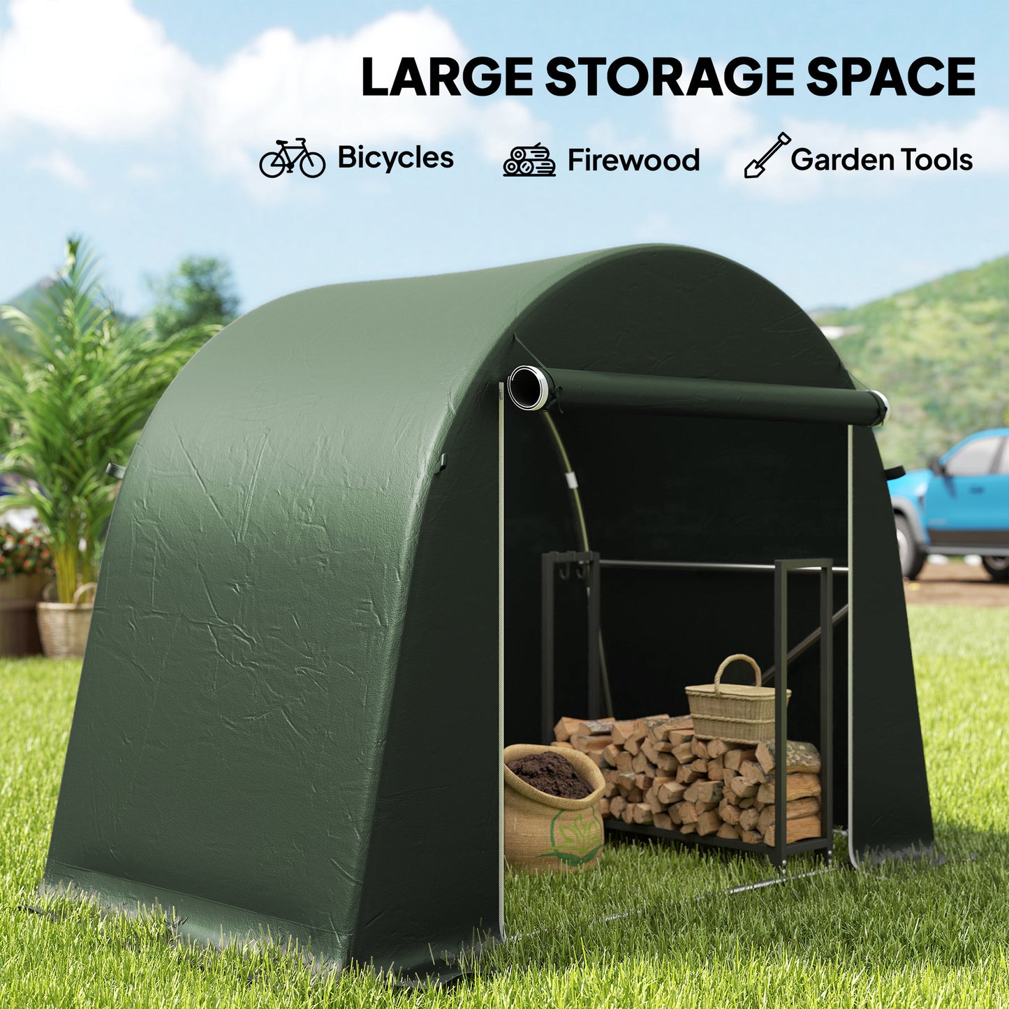 Outsunny 8x4 Ft Garden Storage Tent Waterproof With Roll Up Zipper Door And Galvanised Metal Frame Green