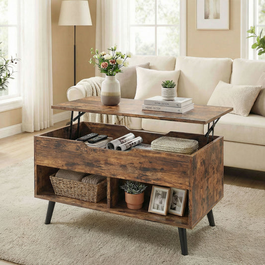 HOMCOM Lift Top Coffee Table With Hidden Storage For Living Room And Metal Legs 75 cm Rustic Brown