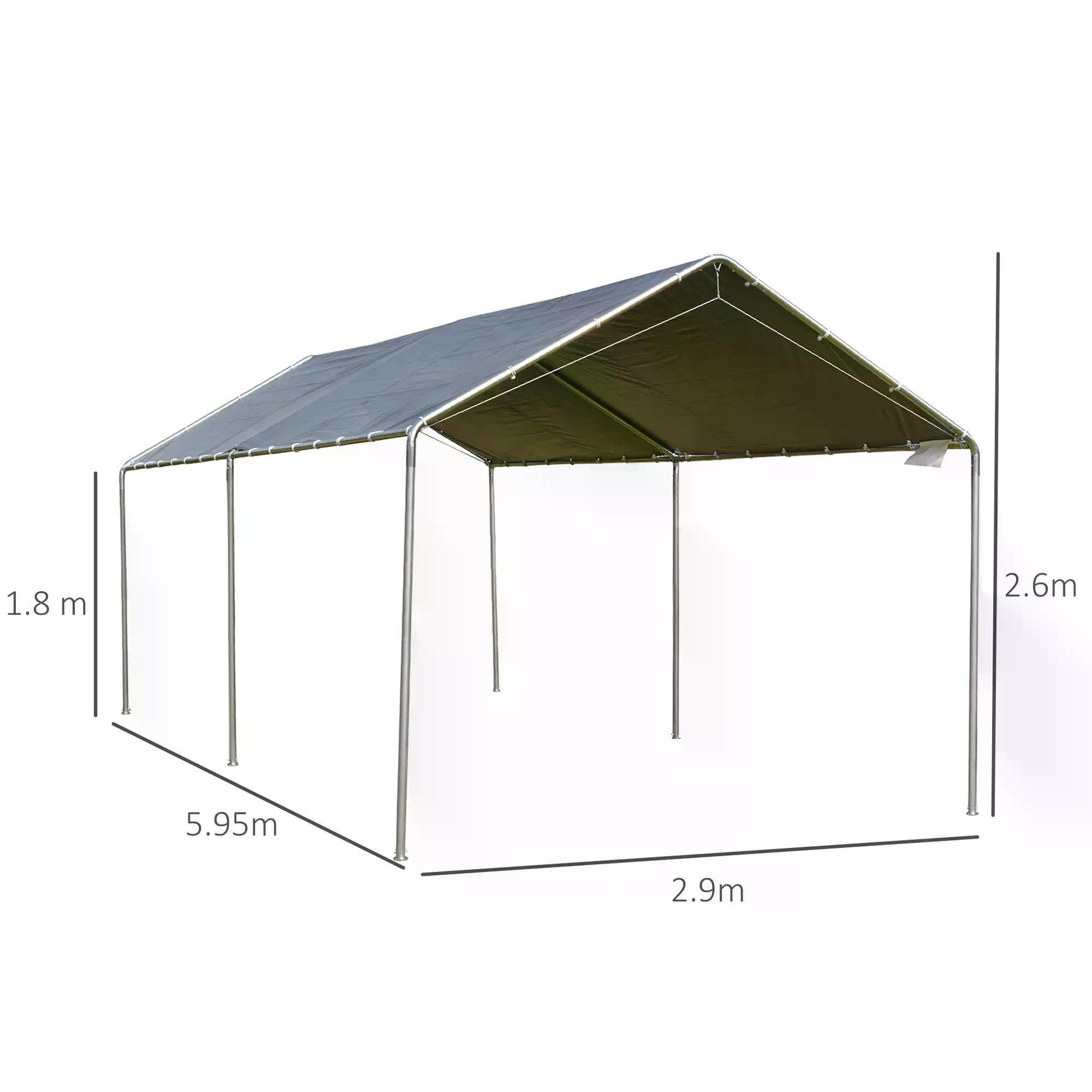 Outsunny 2-Rooms Outdoor Carport Galvanized Steel Frame Tent UV Resistant Grey - ALL4U RETAILER LTD