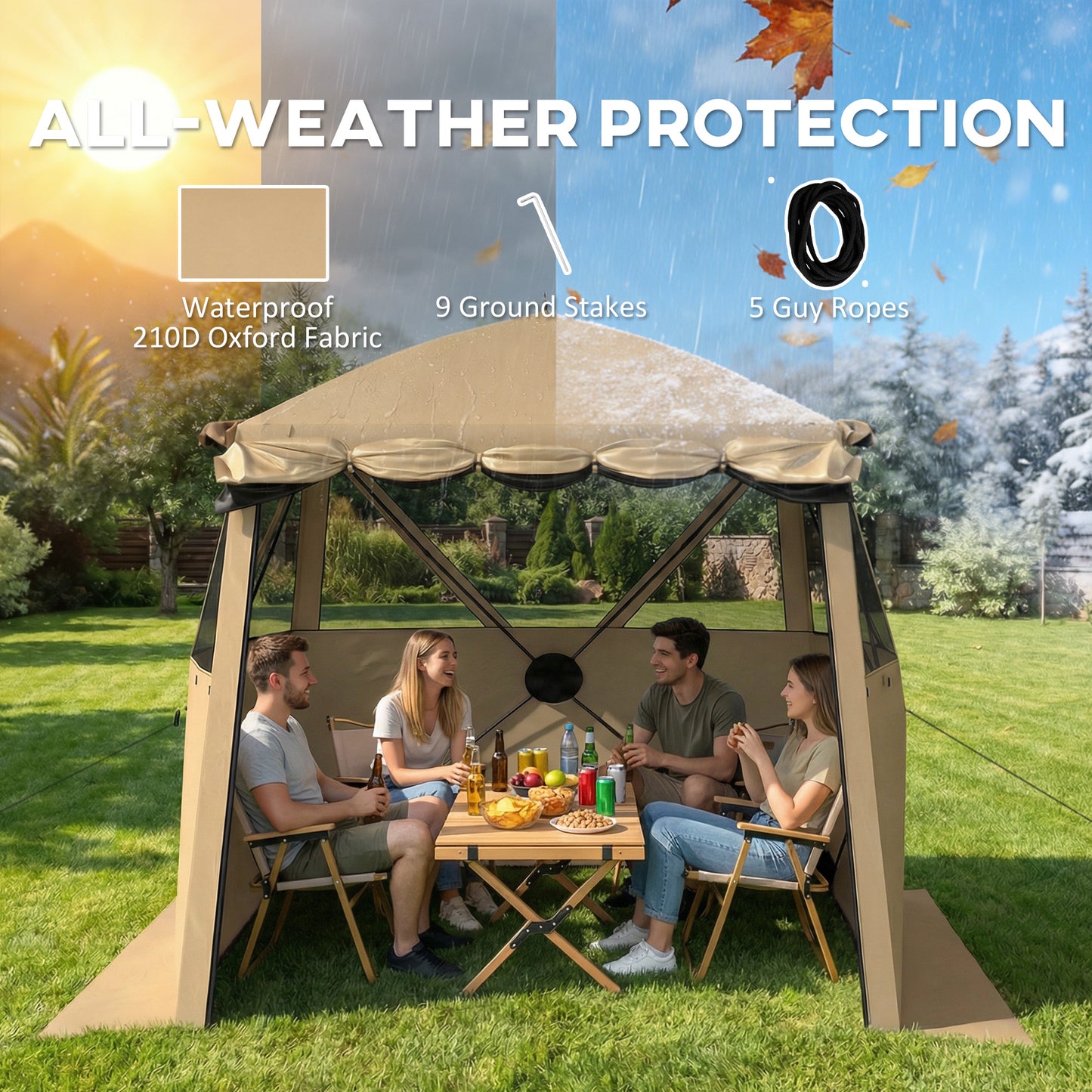 Outsunny Pop Up Gazebo Waterproof Instant Shelter With Awning Mesh Windows 2 x 2 m Khaki For Camping Patio