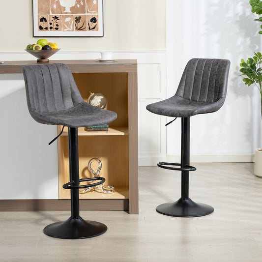 HOMCOM Set Of 2 Leathaire Tub Bar Stools Charcoal Grey Swivel Adjustable Height Modern