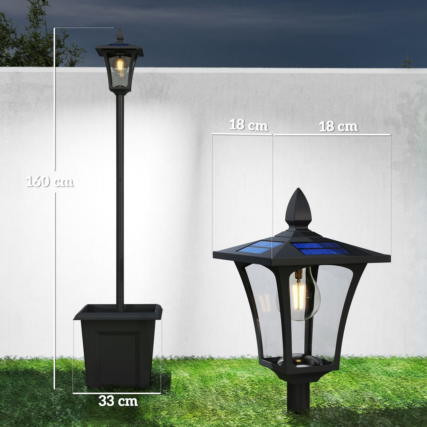 Outsunny Garden Solar Lamp Post Light With Built In Planter Waterproof LED Outdoor Post Light Black Dusk To Dawn