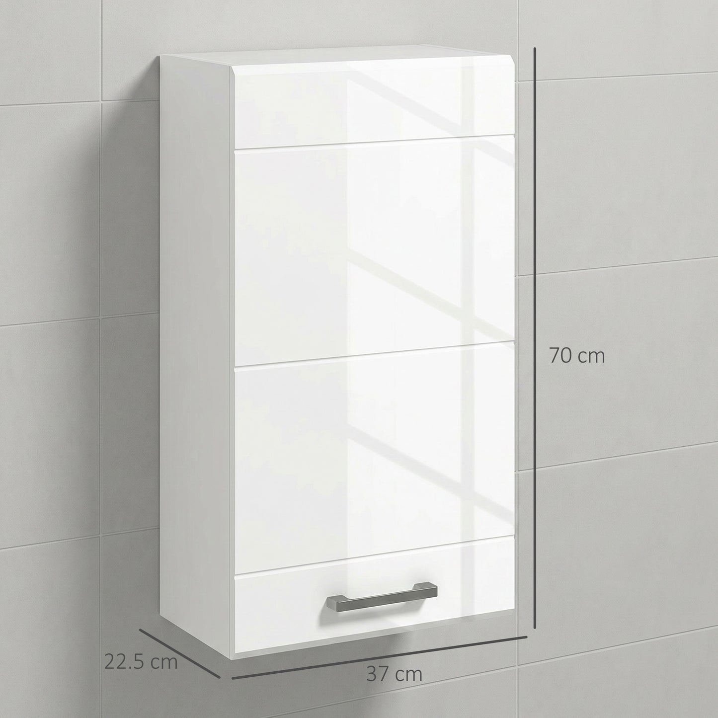 Kleankin High Gloss Bathroom Wall Cabinet Storage With Soft Close Door 3 Shelves Adjustable White