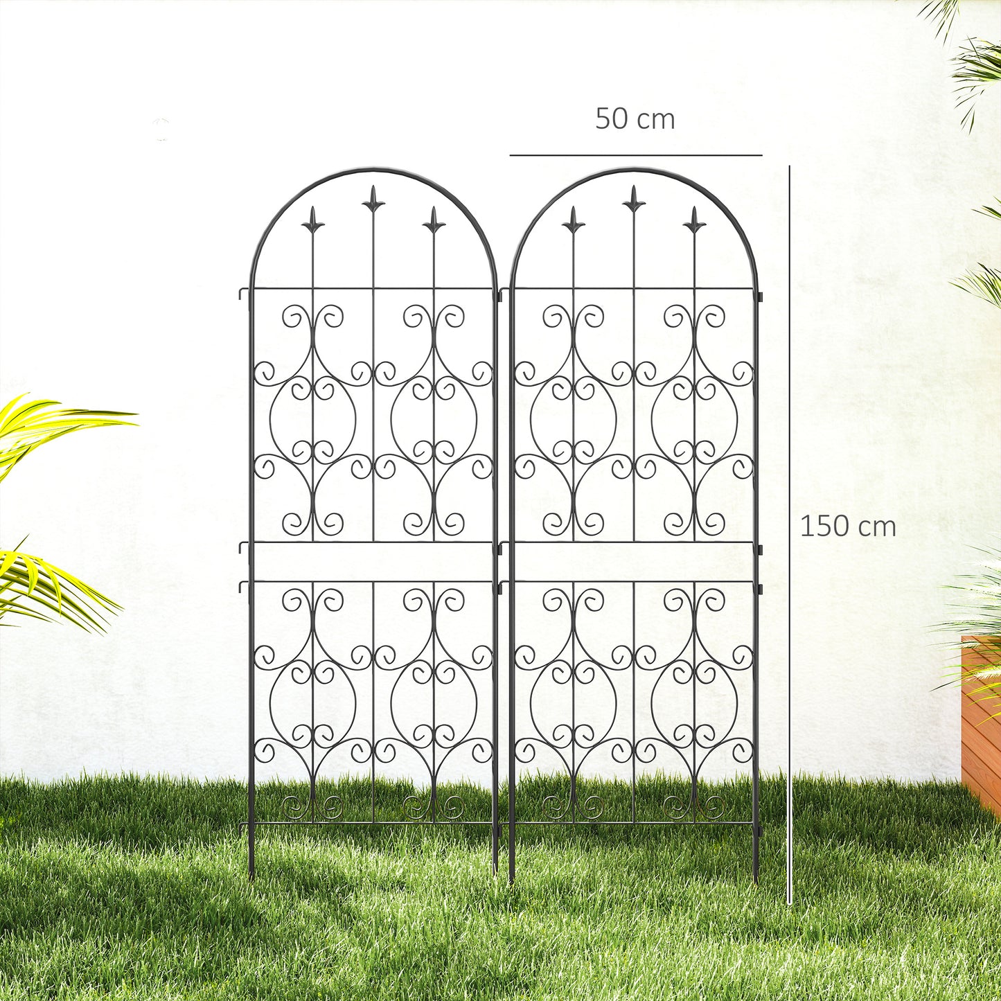 Outsunny Set Of 2 Metal Garden Trellis Panels With Scrollwork Design For Climbing Plants And Privacy 150 By 50 Cm