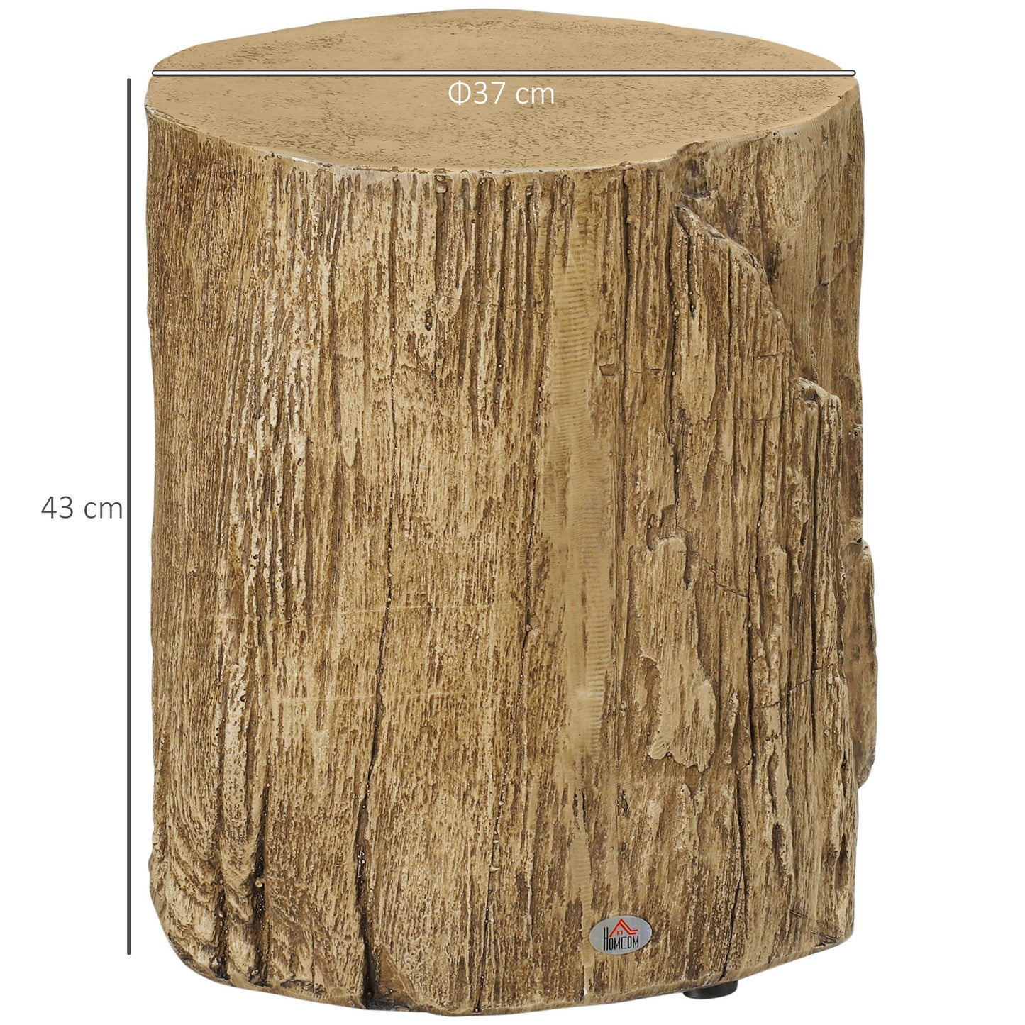 HOMCOM Tree Stump End Table Round Concrete Side Table for Indoor and Outdoor Use Natural Wood Effect