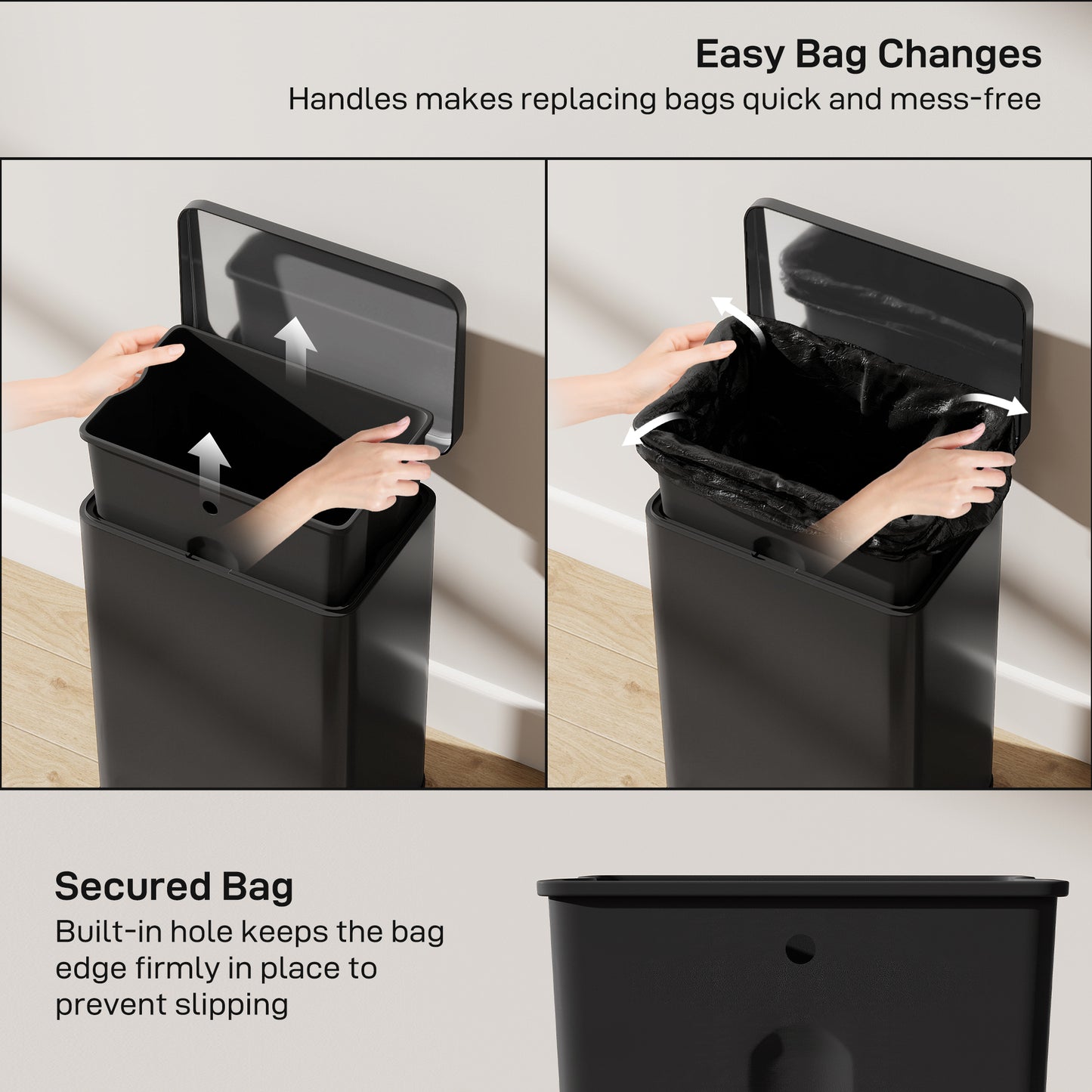 HOMCOM 20L Stainless Steel Pedal Bin With Soft Close Lid Stay Open Function Matte Black Removable Inner Bucket