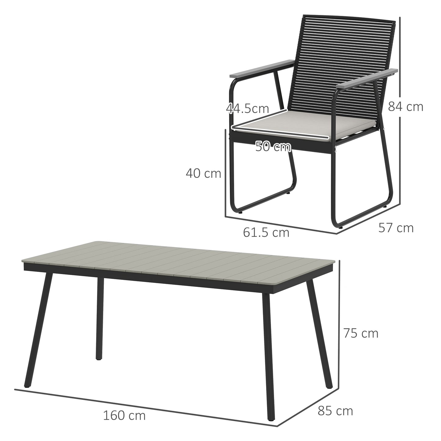 Outsunny 6 Seater Garden Dining Set With Cushions And Rattan Backrest Rectangular Table For Patio Grey