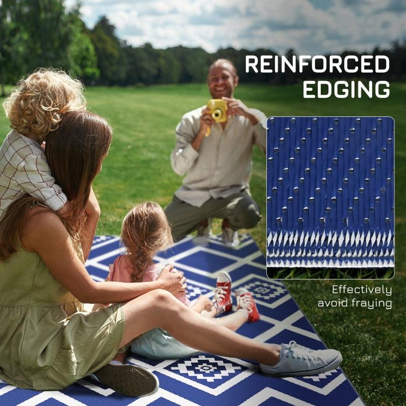 Outsunny Reversible RV Outdoor Rug - Plastic Straw Material, Portable with Carry Bag - 182 x 274cm - Blue and White - ALL4U RETAILER LTD