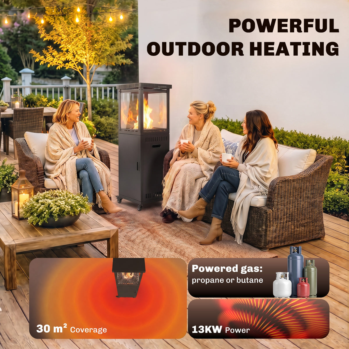 Outsunny Portable 13 kW Propane Patio Heater with Wheels and Heat Control