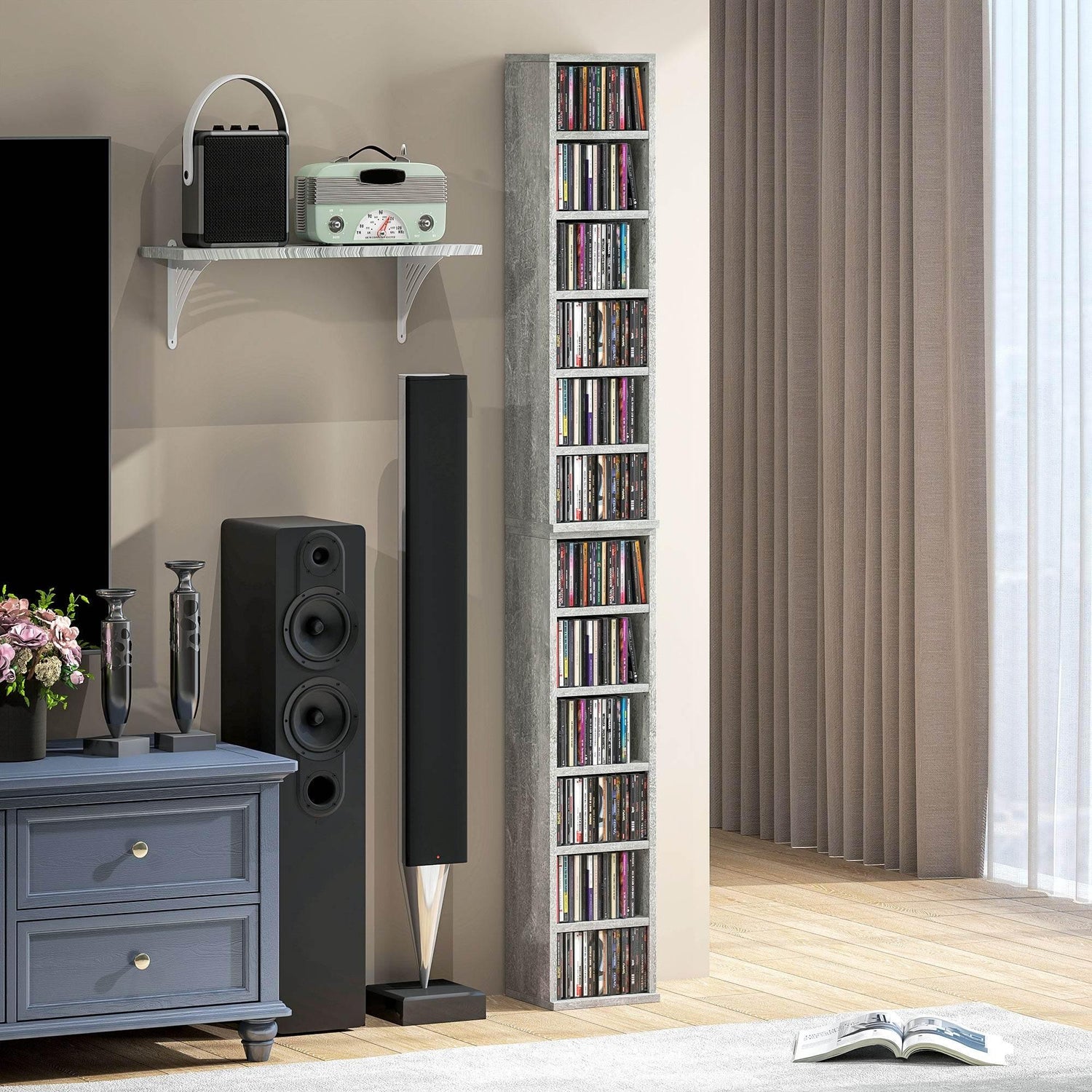 HOMCOM Dual CD Storage Solution - Cement Grey, Holds 204 CDs Total - ALL4U RETAILER LTD