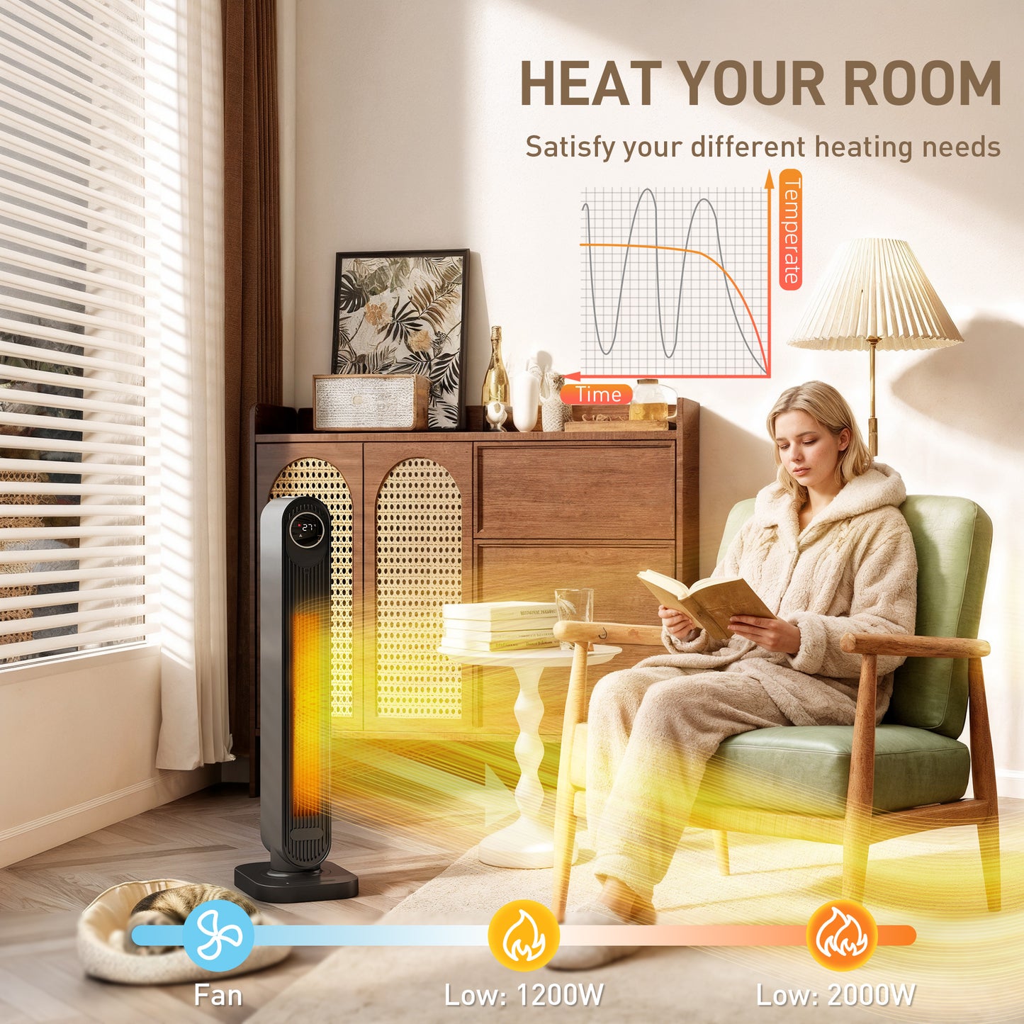 HOMCOM 2000W Ceramic Electric Heater With Fan And Oscillation Smart Timer Overheat And Tip Over Protection Black